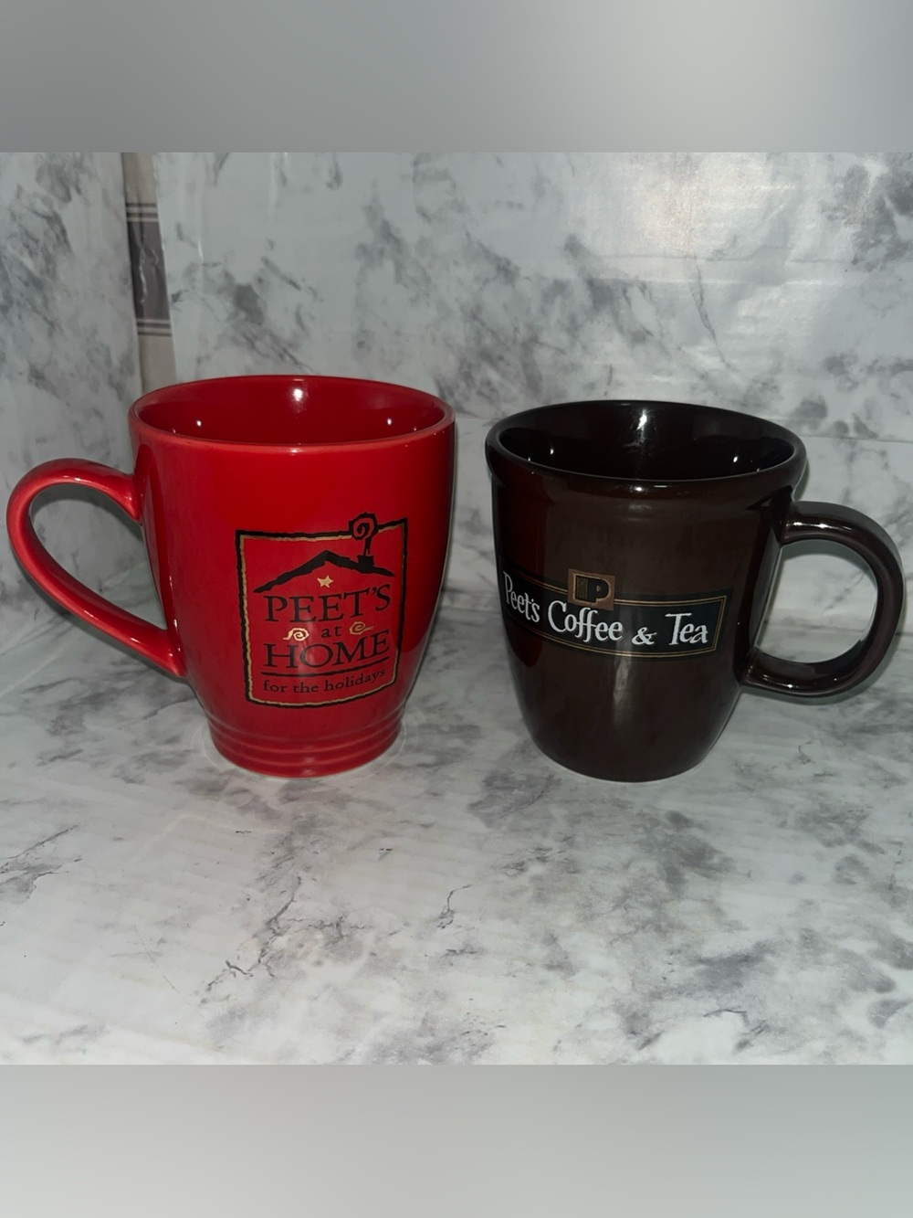 Lot 2 Peets At Home Coffee & Tea Red Mug BIA & Brown Bodum